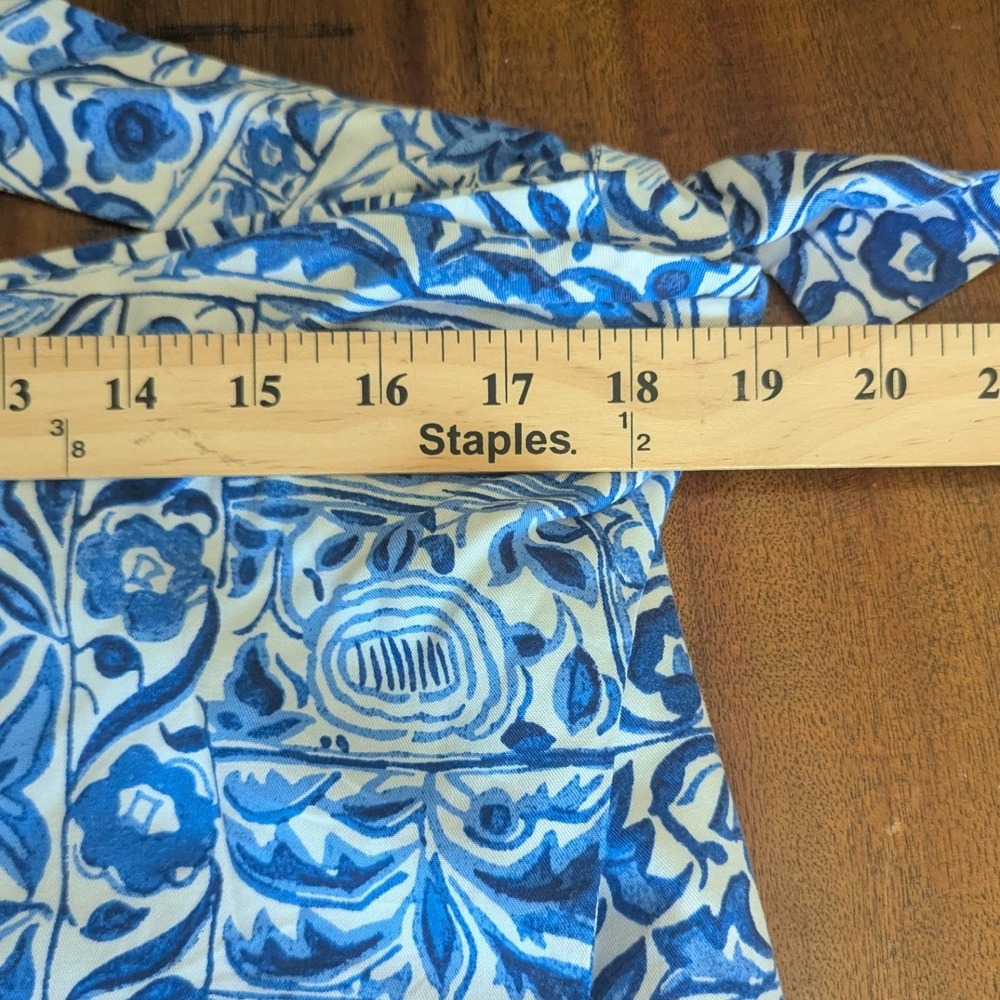 Ann Taylor Wrap Skirt Side Tie Blue White Floral Tile Print 14 Coastal Preppy - Picture 5 of 10